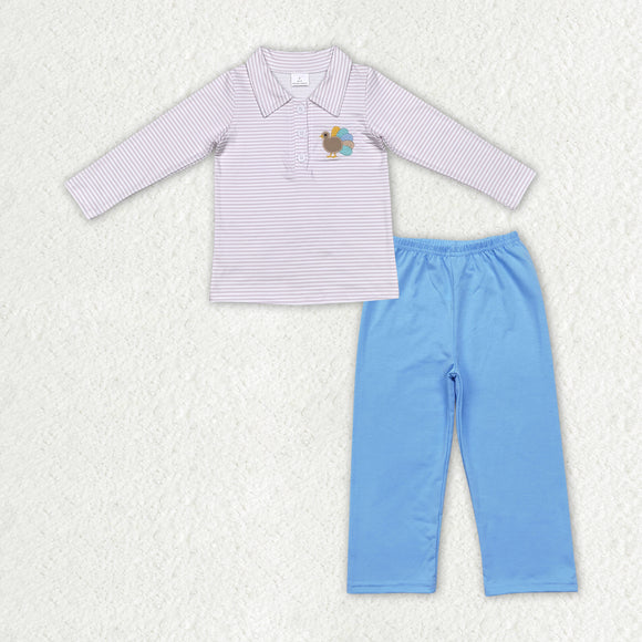 BLP0698  Thanksgiving embroidered blue boy set