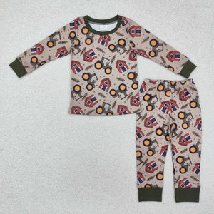 BLP0803 long sleeve tractor farm  boy pajamas