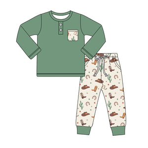 BLP0925 pre order long sleeve western cow green boy outfits