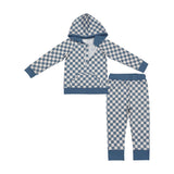 BLP0951 long sleeve Blue checkerboard outfits