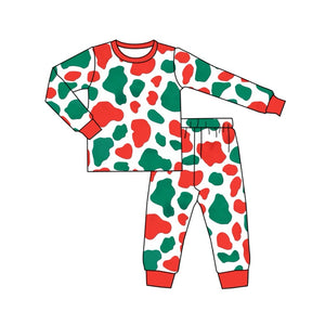 BLP1015 pre order long sleeve green and red leopard pajamas