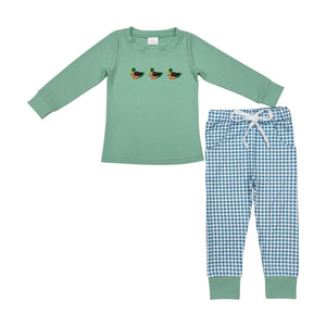 BLP1021  long sleeve mallard ducks green boy outfits