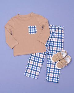 BLP1022 pre order long sleeve cotton brown and plaid boy outfits