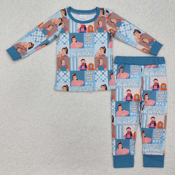 BLP1059 long sleeve cartoon blue girls pajamas