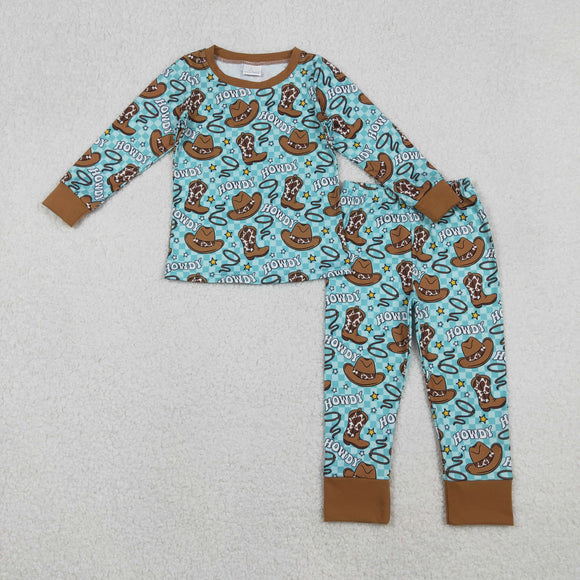 BLP1207 Western baby boys Howdy blue brown  pajamas