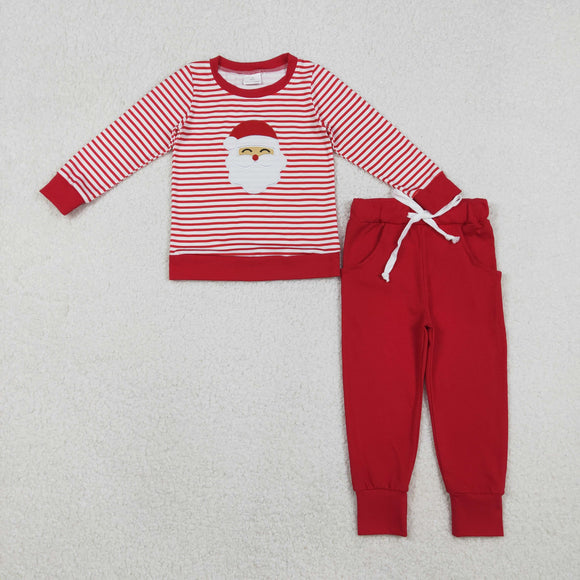 BLP1223 baby boys Christmas Embroidered Santa Claus red stripe Outfits