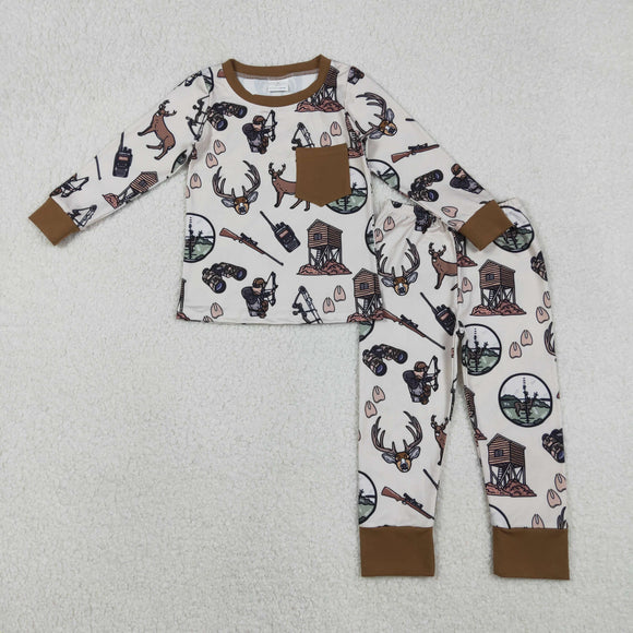 BLP1236  toddler boy clothes hunting boy western winter pajamas set