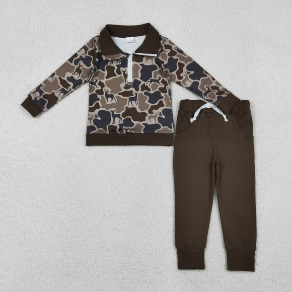 BLP1270  baby boys brown green camo long sleeve outfits