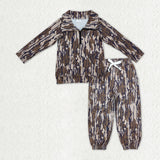 Matching Baby Boys camo long Sleeve Pants zipper outfits Sets
