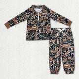 Matching Baby Boys camo long Sleeve Pants zipper outfits Sets