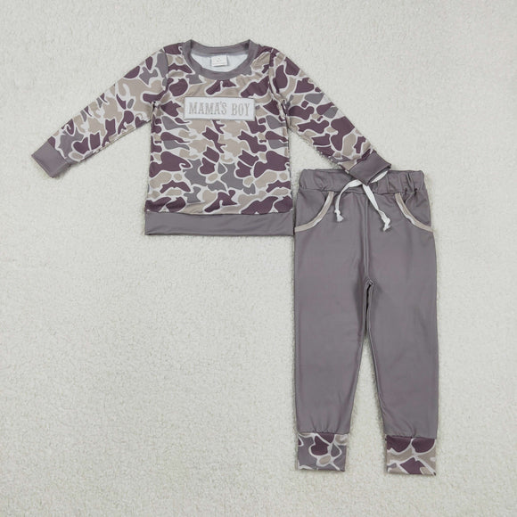 BLP1333 embroidered boys MAMA'S BOY camo long sleeves pant outfits