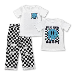 BSPO0191--last nerve top + Black checkerboard  jeans outfits