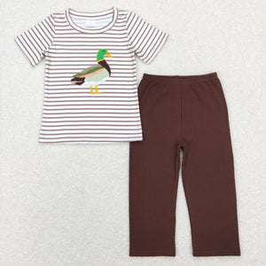 BSPO0214---short sleeve embroidered mallard boy outfits