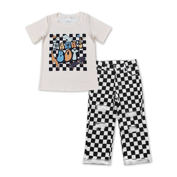 BSPO0243-- mama's boy top + Black checkerboard  jeans outfits