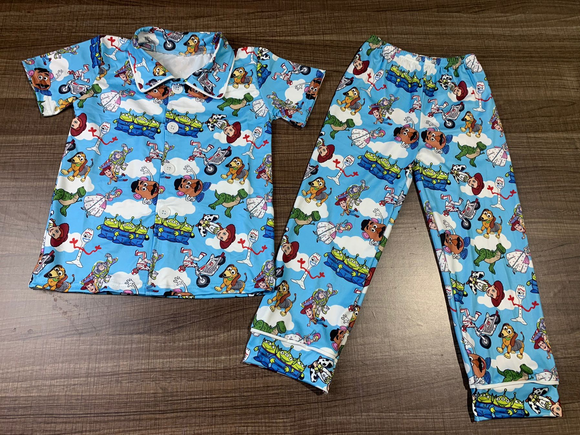 BSPO0261--pre order Short sleeve cartoon blue boy pajamas