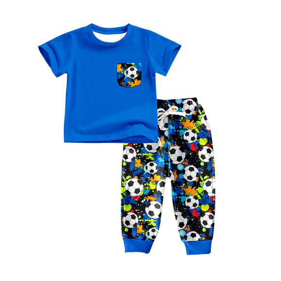 BSPO0299--pre order football blue short sleeve boy outfits