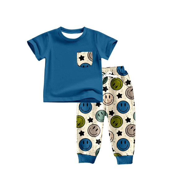 BSPO0304--pre order short sleeve smile blue boy outfits