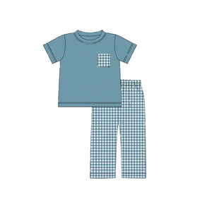 Short sleeves top plaid pants kids boys clothes