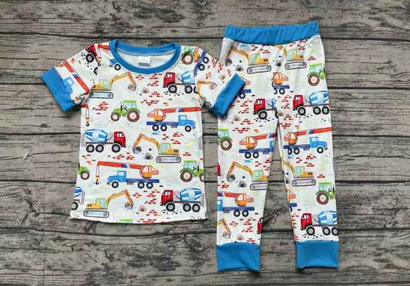 Blue short sleeves constructions top pants toddler boy pajamas