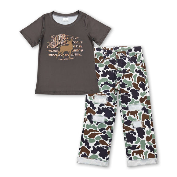 Olive deer top camo jeans boys hunting clothing