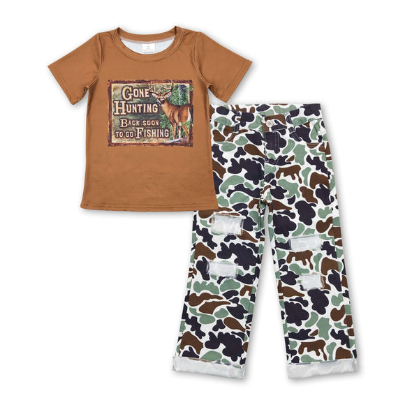 Gone hunting to fishing top camo jeans boys clothing