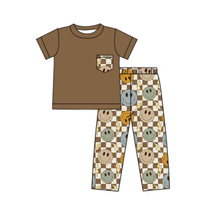 Deadline May 20 pre order Short sleeves smile plaid pants boys clothing set