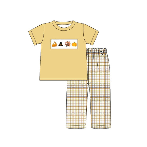 BSPO0433 pre order short sleeves Turkey plaid yellow boy clothing