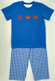 Pre-order BSPO0468 baby embroidery Boys blue pumpkin outfits