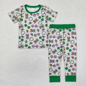 BSPO0495  toddler boy clothes mardi gras boy winter pajamas set