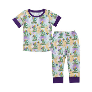 BSPO0547 baby Boys Mardi Gras dinosaur short sleeve  pajamas