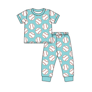 Pre-order BSPO0548 baby Boys blue baseball short sleeve  pajamas ( Deadline Dec.29 )