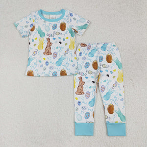 BSPO0557 baby Boys Easter bunny blue short sleeve pajamas