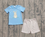 BSSO0305--pre order embroidered Easter bunny blue BOY outfits