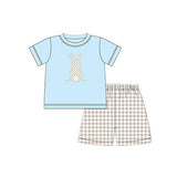 BSSO0305--pre order embroidered Easter bunny blue BOY outfits