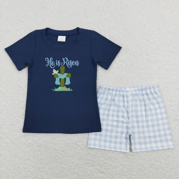 BSSO0319--embroidered he is risen boy outfits