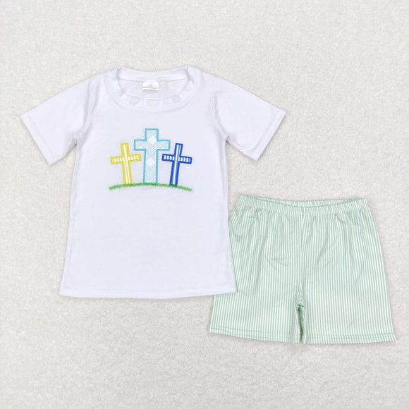 BSSO0337-- Easter embroidery cross boy outfits