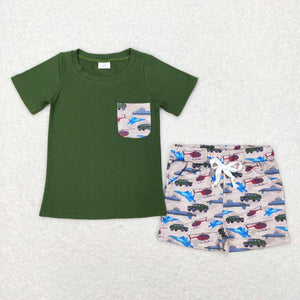 BSSO0338-- airplane truck green boy outfits