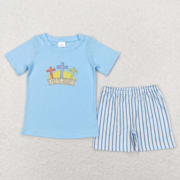 BSSO0356-- embroidery he is risen boy outfits
