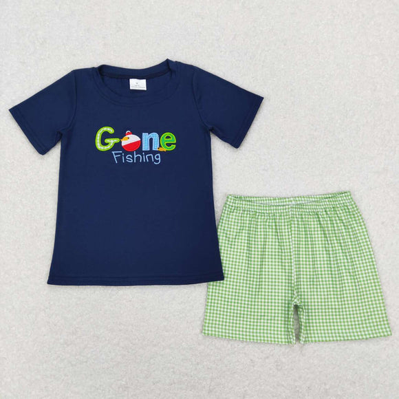 BSSO0395--summer gone fishing embroidered  boy outfits
