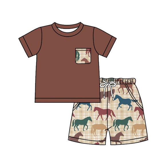 BSSO0445--pre order summer horse brown boy outfits