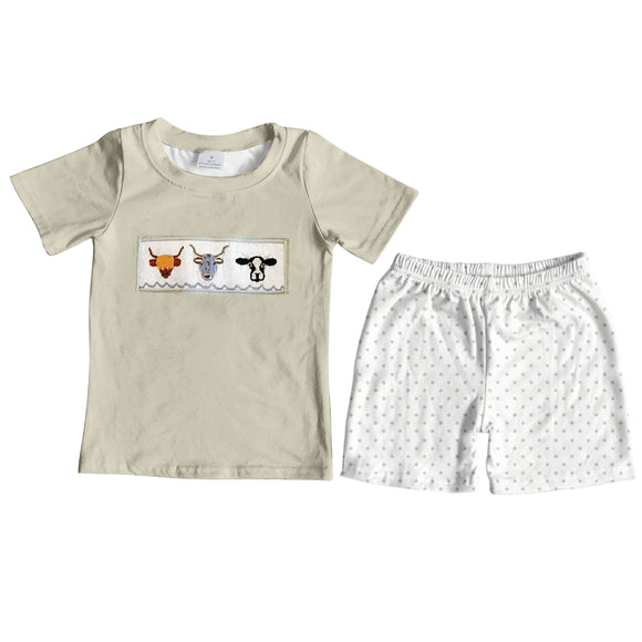 BSSO0447--pre order cow short sleeve shirt and shorts boy outfits