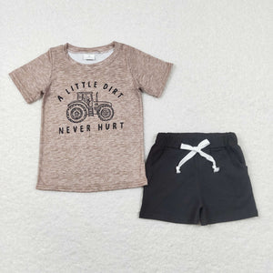 BSSO0450-- tractor short sleeve shirt and shorts boy outfits