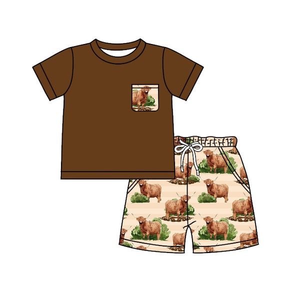BSSO0482--pre order cow short sleeve shirt and shorts boy outfits