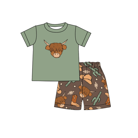 BSSO0508--pre order cow boots short sleeve shirt and shorts boy outfits