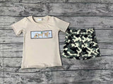 embroidery Dogs flag top camo shorts boys 4th of july outfits