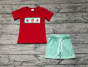 Short sleeves red embroidery strawberry top shorts boys clothes