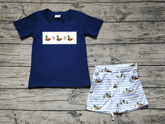 Short sleeves embroidery duck top stripe shorts kids boys clothing
