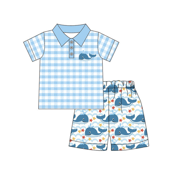 Plaid polo shirt whale shorts kids boys clothes