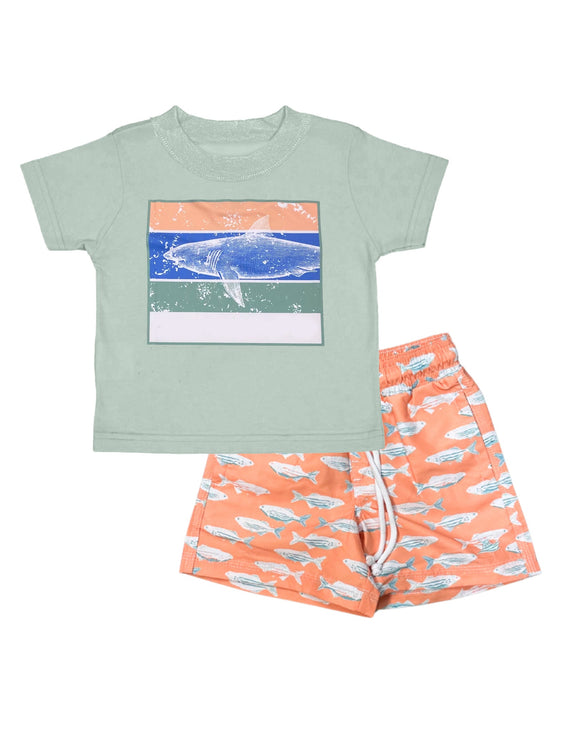 Short sleeves fish print shirt shorts boys summer clothes