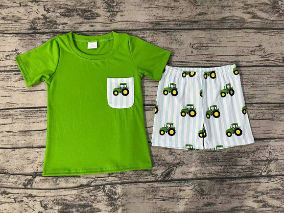 Short sleeves green pocket top tractor boys farm clothes